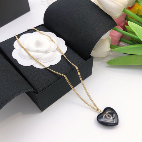 Chanel Black Heart 18K Gold Necklace