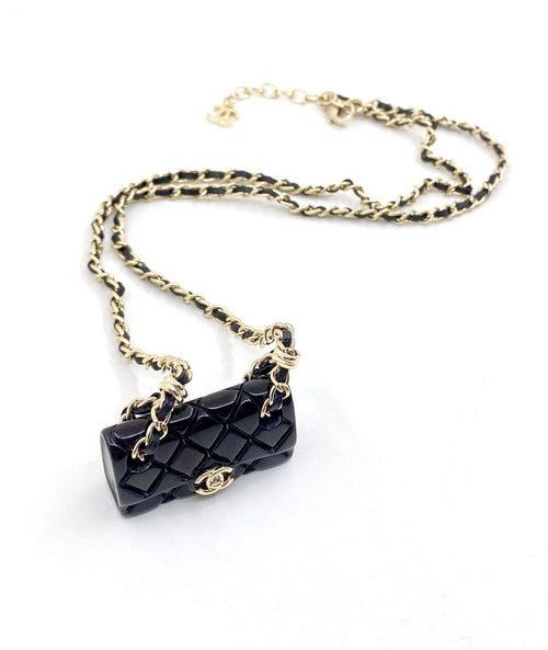 Chanel Black Bag Pendant 18K Gold Necklace