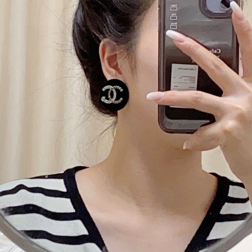 Chanel Black Resin Circle 18K Gold Earrings