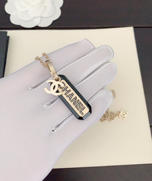 Chanel Black Plate Chain 18K Gold Necklace
