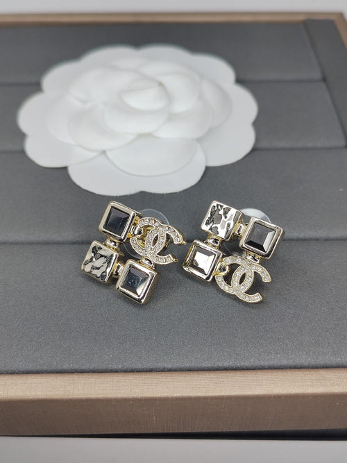 Chanel Black Crystals 18K Gold Earrings