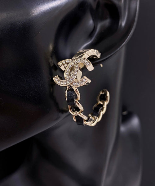 Chanel Black Open 18K Gold Earrings