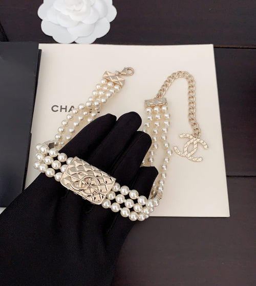 Chanel Bag Pearls Chain 18K Gold Necklace