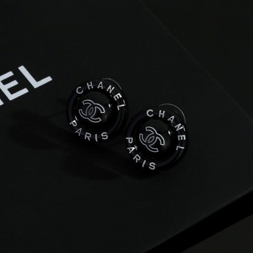 Chanel Black Round 18K Gold Earrings