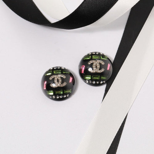 Chanel Black Round 18K Gold Earrings