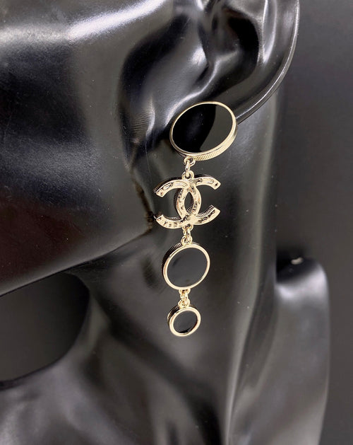 Chanel Black Crystals 18K Gold Earrings
