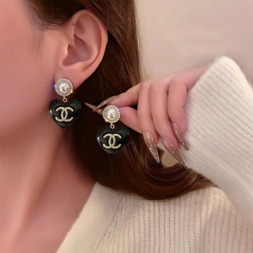 Chanel Black Heart 18K Gold Earrings