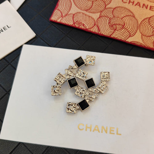 Chanel Black Crystals 18K Gold Brooch