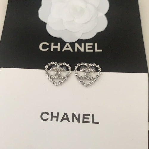 Chanel Black Heart Diamond 18K Gold Earrings