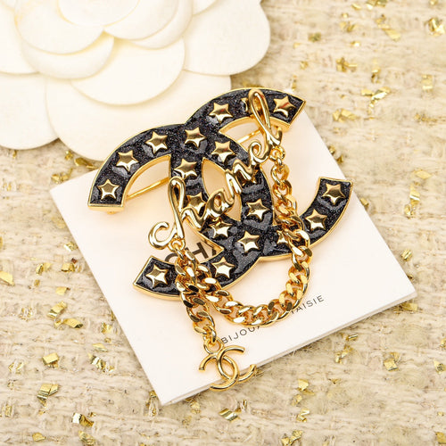 Chanel Black Chain 18K Gold Brooch
