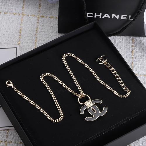 Chanel Black Resin Logo 18K Gold Necklace
