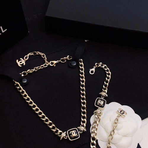Chanel Black Logo Gold Chain 18K Gold Necklace