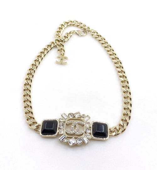 Chanel Black Crystals Chain 18K Gold Necklace