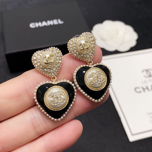 Chanel Black Heart 18K Gold Earrings