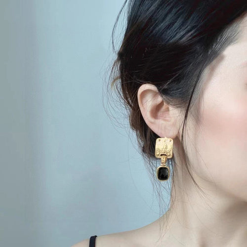 Chanel Black Crystal 18K Gold Earrings